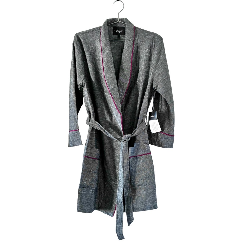 Hemp Organic Cotton Robe NWOT Black/White w/ Fuchsia Trim (S M L)